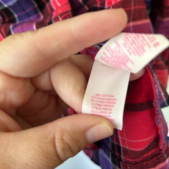 Victoria's Secret Pajama Top Womens Small Flannel Purple Pink Silver Button Fron - Picture 3 of 5